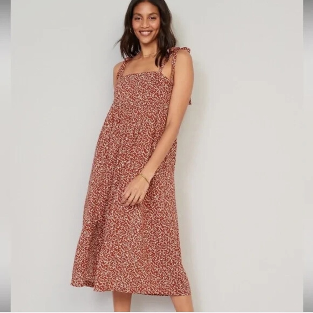 NWT Old Navy‎ Floral print Midi Swing Dress Sz L Beachy Sundress Travel Peasant